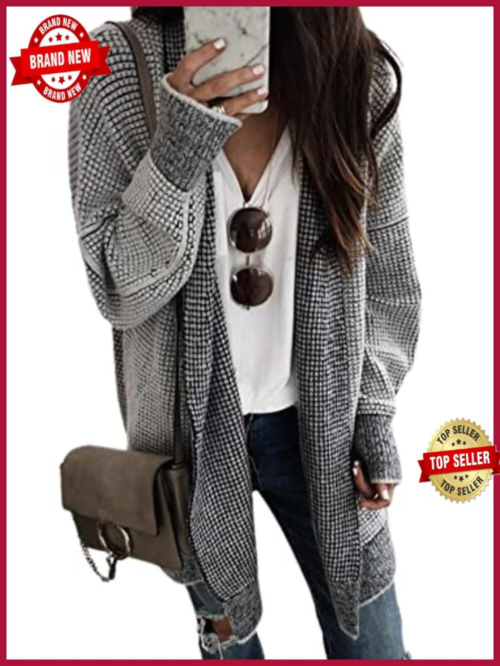 Sidefeel Oversized Cardigan Sweater Women Loose Knit Batwing Long Sleeve